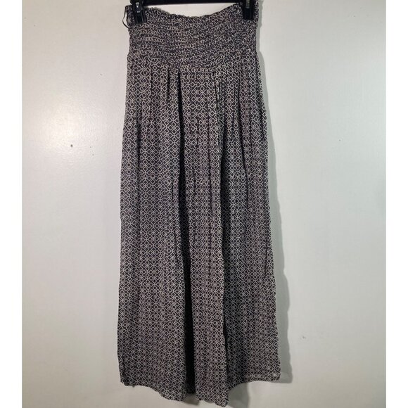 Womens Chan Luu Boho Maxi Skirt Smocked Elastic Waist Draw String Gray Blue Whit - Picture 2 of 11